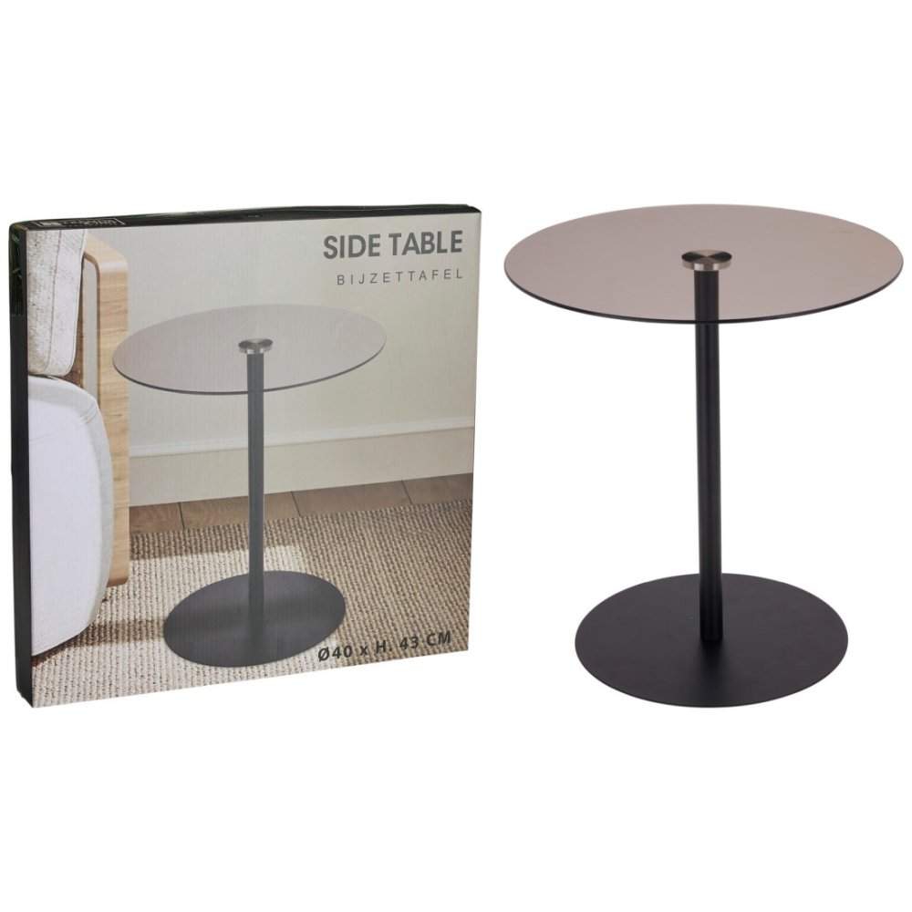 HOMESTYLING Stolek odkládací kov/sklo 40 cm černá KO-HZ1261190