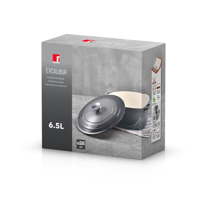 BERGNER Kastrol litinový s poklicí EXCALIBUR 28 cm šedá BG-36102-GY - thumb (4)