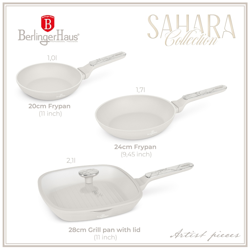 BERLINGERHAUS Sada pánví s titanovým povrchem 3 ks Sahara Marble Collection BH-8399