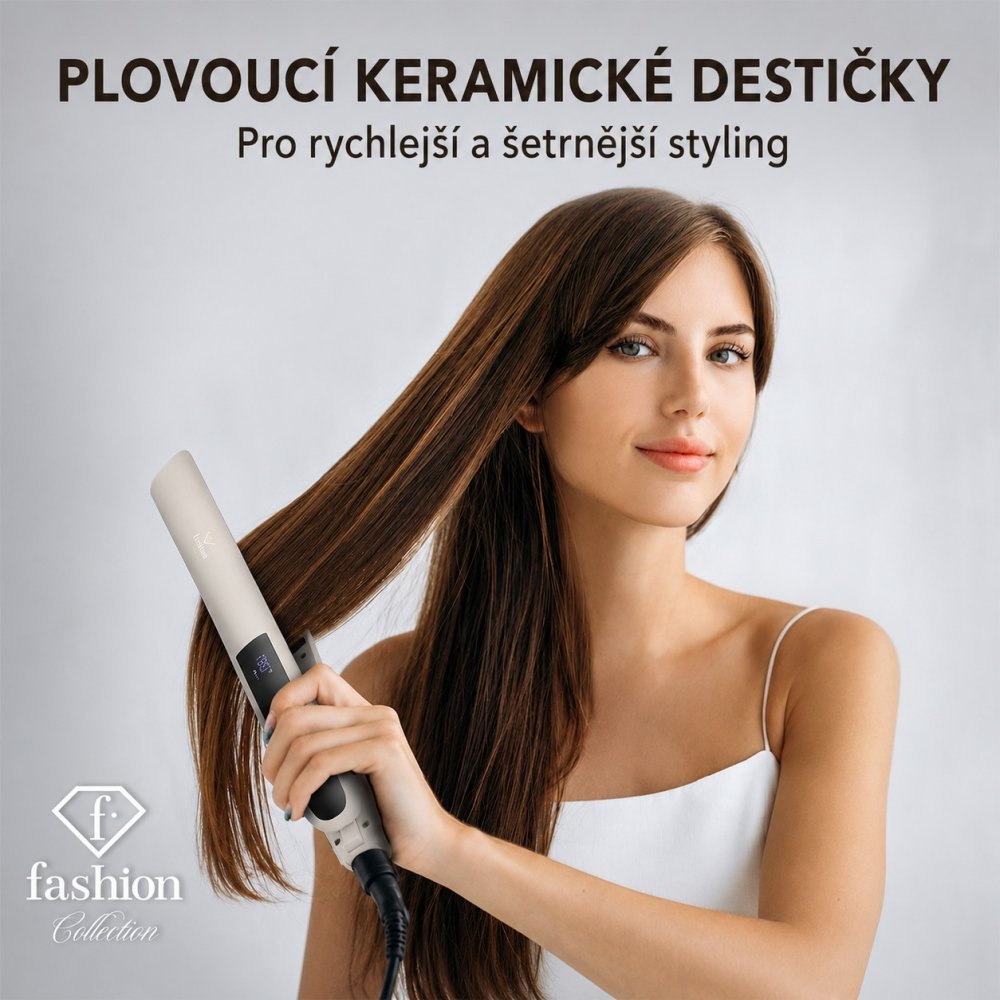 FASHION by BERLINGERHAUS Keramická žehlička na vlasy s regulací teploty a displejem Cream Gold Collection FTV-0147