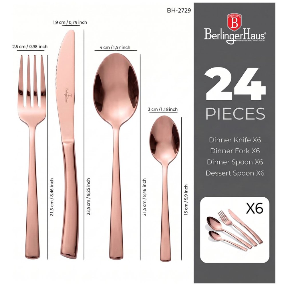 BERLINGERHAUS Sada příborů 24 ks nerez leštěný povrch Rosegold Collection BH-2729