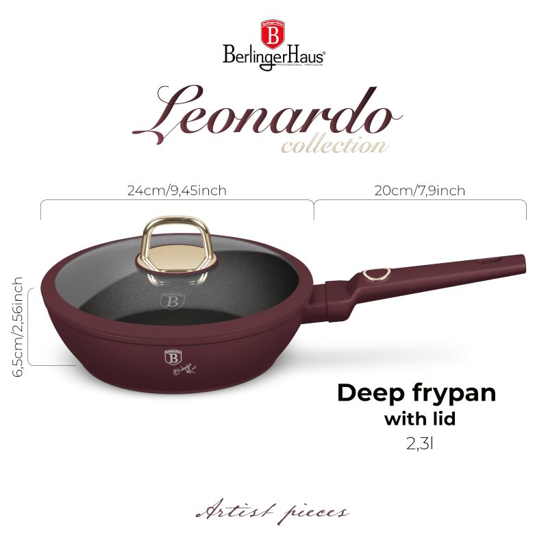BERLINGERHAUS Pánev hluboká s titanovým povrchem a poklicí 24 cm Leonardo Collection BH-8032