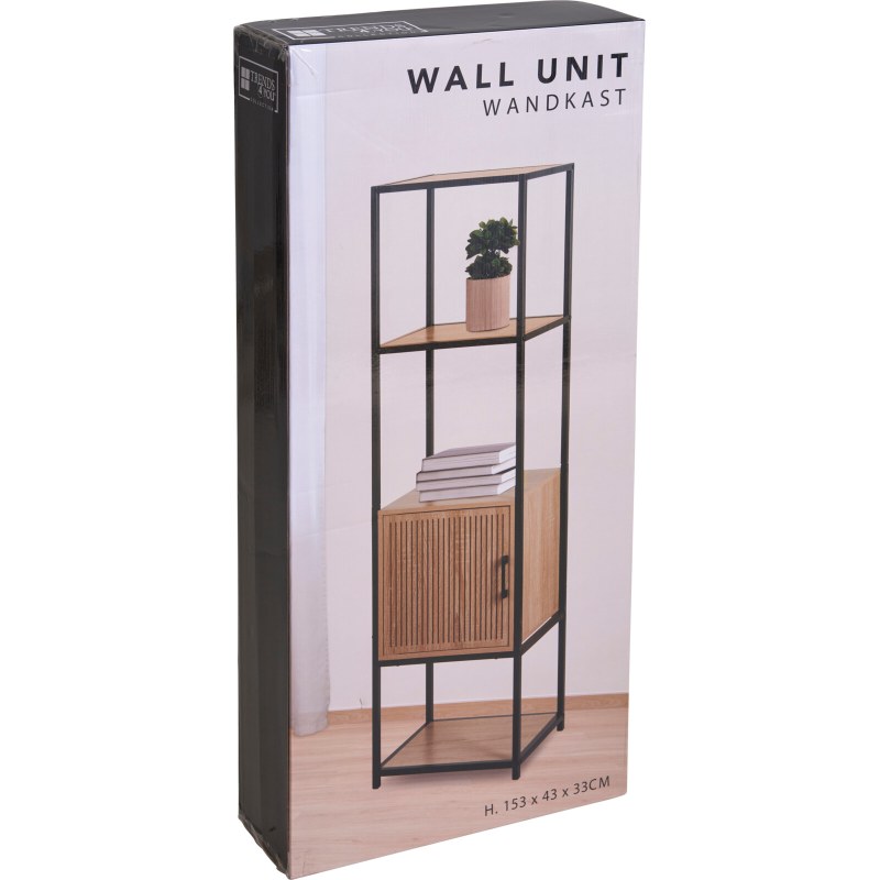 H & S COLLECTION Regál s policemi a skříňkou 153x43x33 cm černá/dřevo KO-NB1510590
