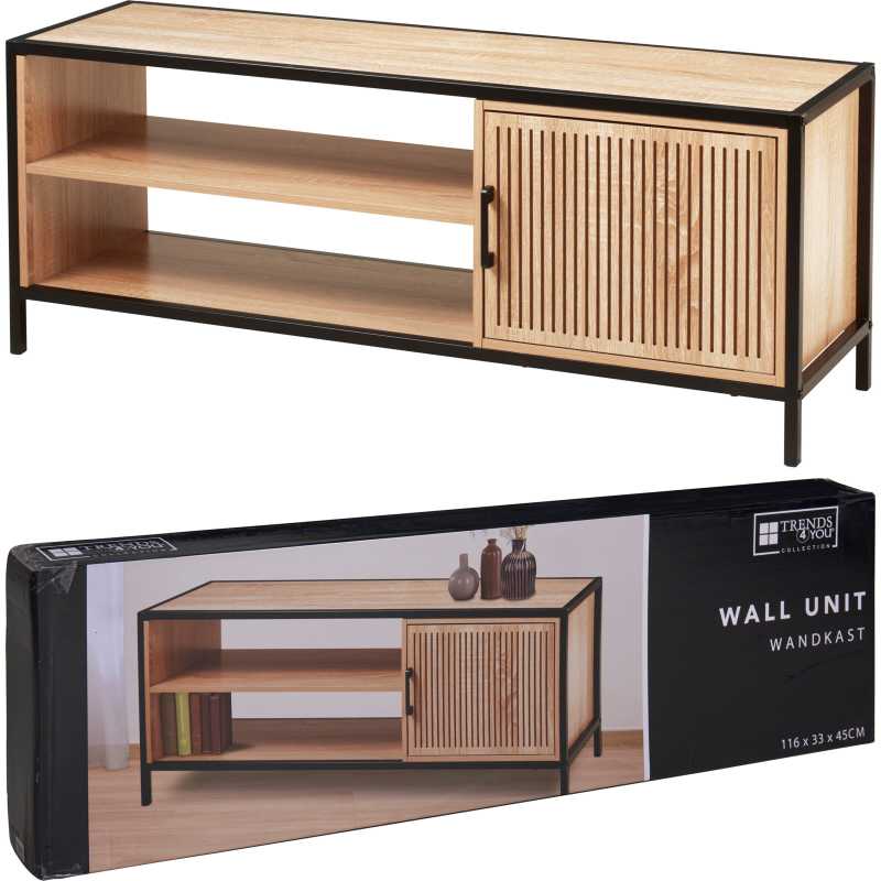 H & S COLLECTION TV stolek skříňka s policemi 116x33x45 cm černá/dřevo KO-NB1510600