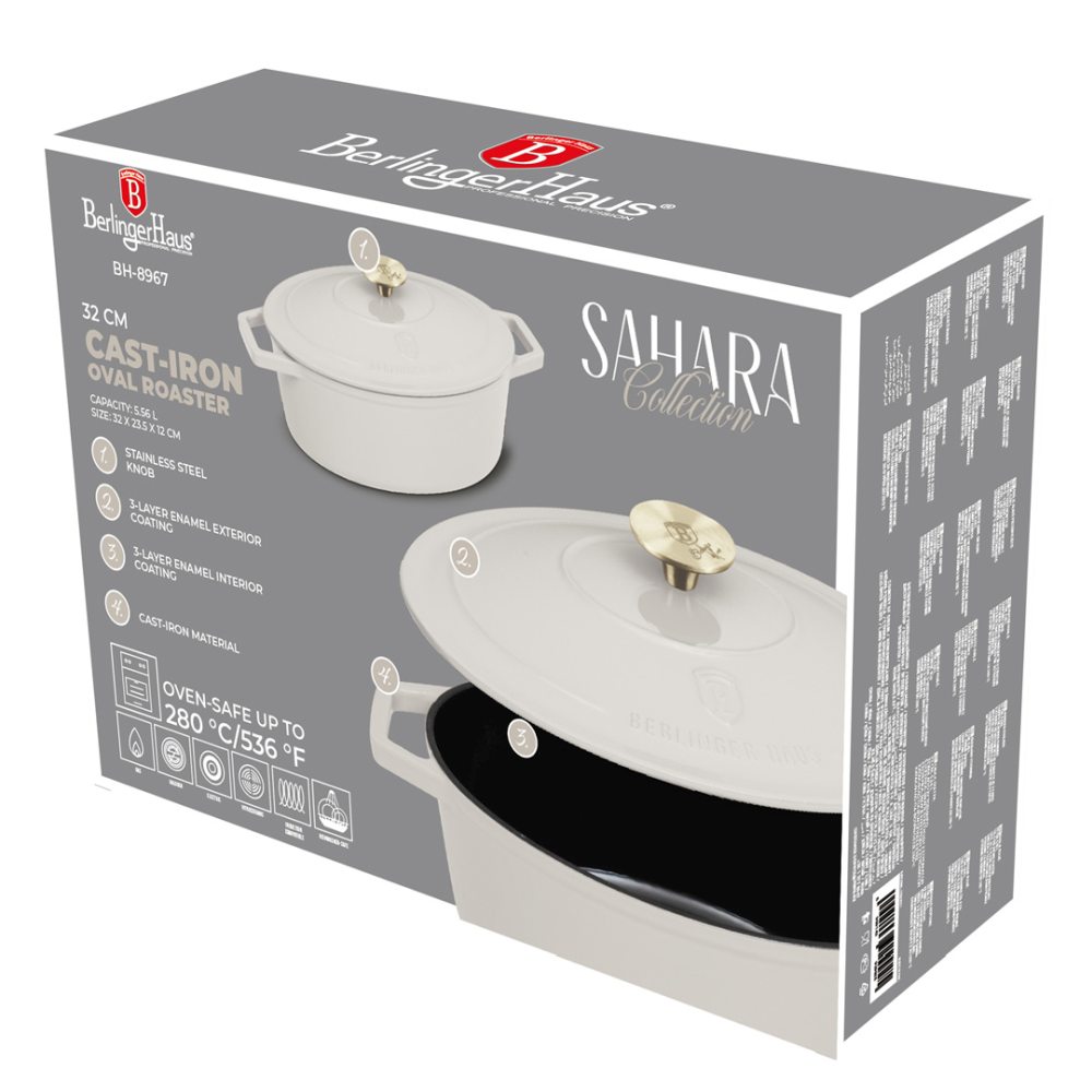 BERLINGERHAUS Pekáč litinový s poklicí 32 cm Sahara Collection BH-8967