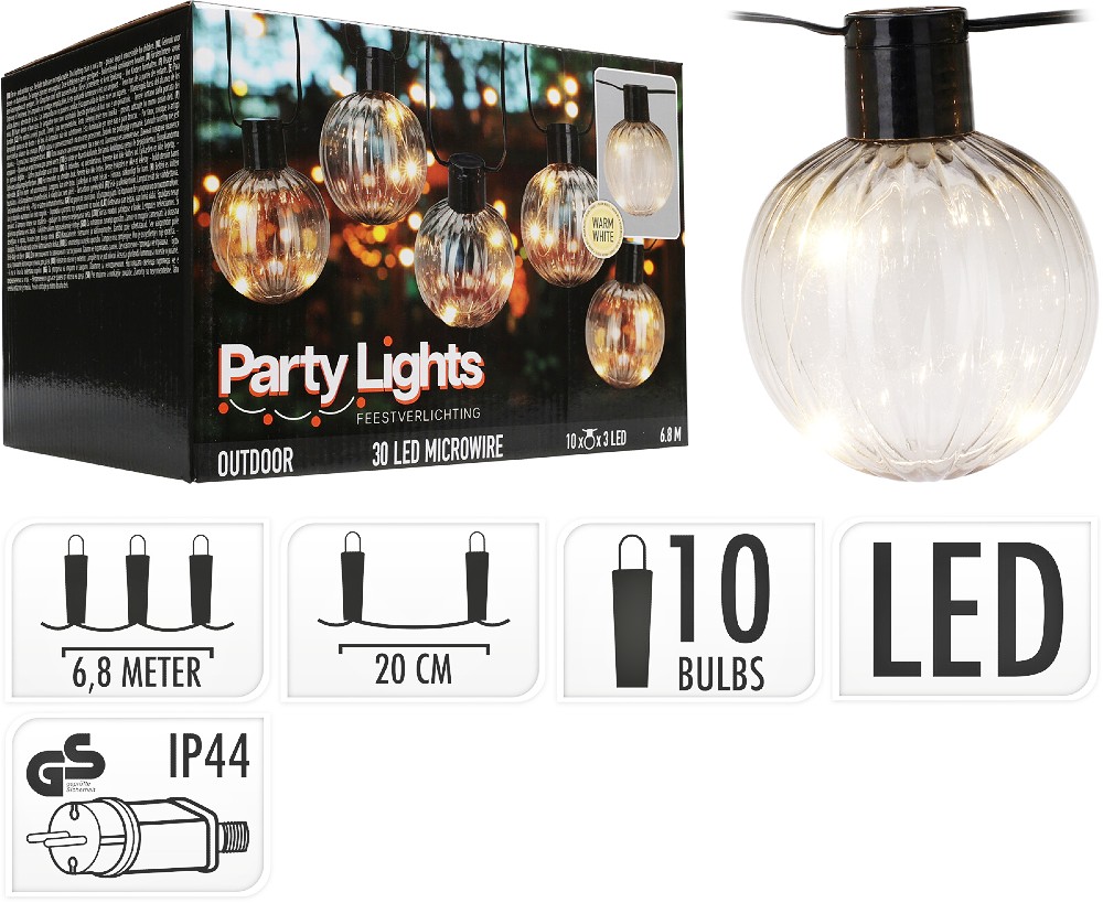 PROGARDEN Světelný řetěz žárovky LED PARTY 10 ks 6,8m KO-AF5300250