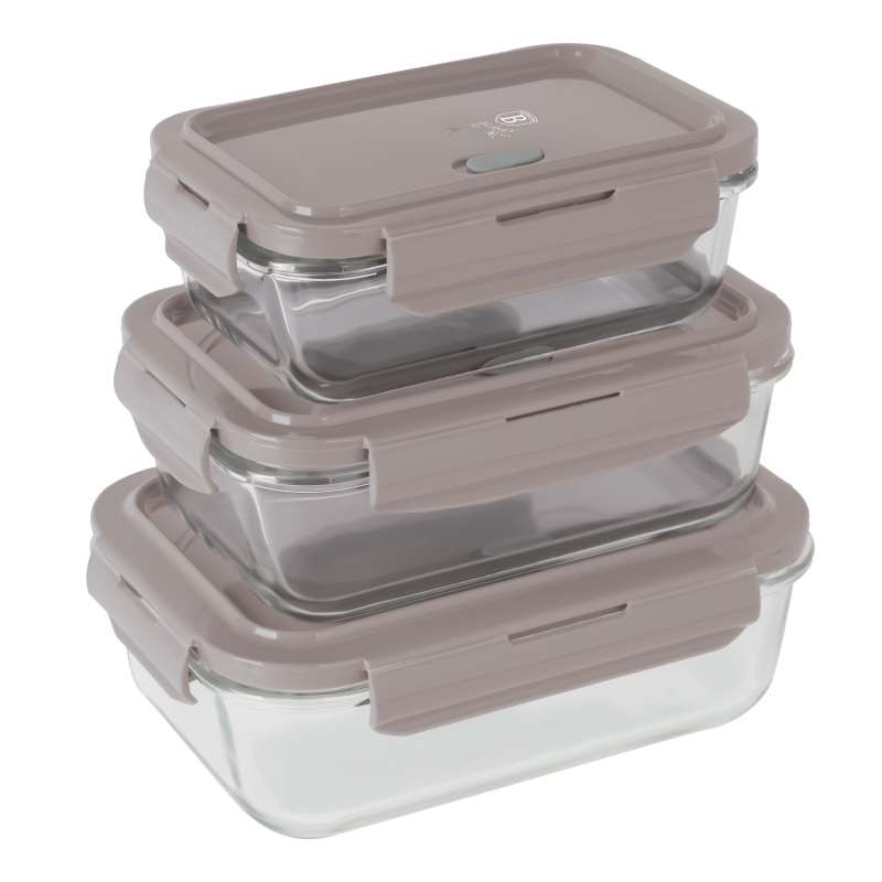 BERLINGERHAUS Dóza na potraviny s víkem skleněná sada 3 ks Taupe Collection BH-8792