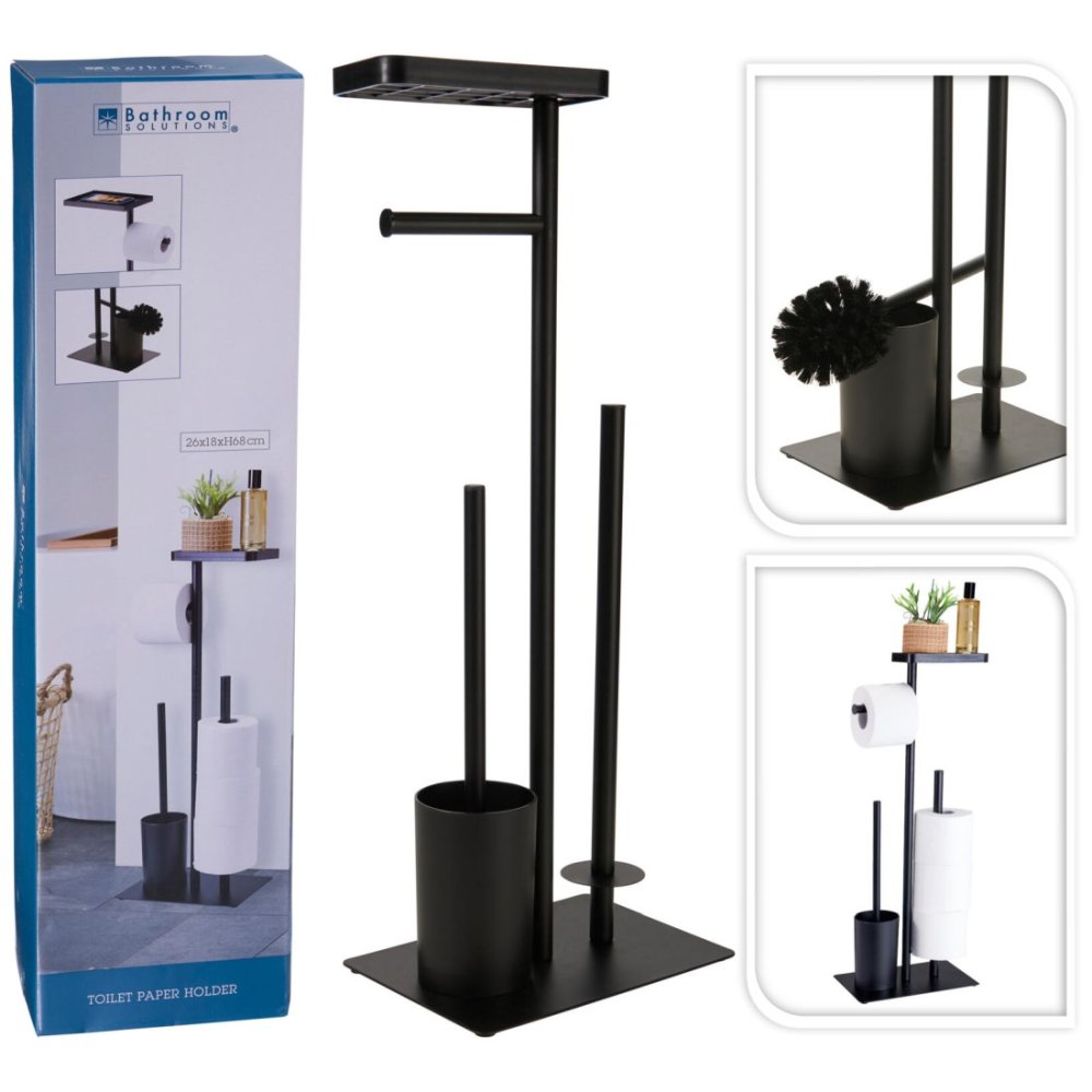 BATHROOM SOLUTIONS WC sada kov/plast 26 × 18 × 68 cm černá KO-C80800070