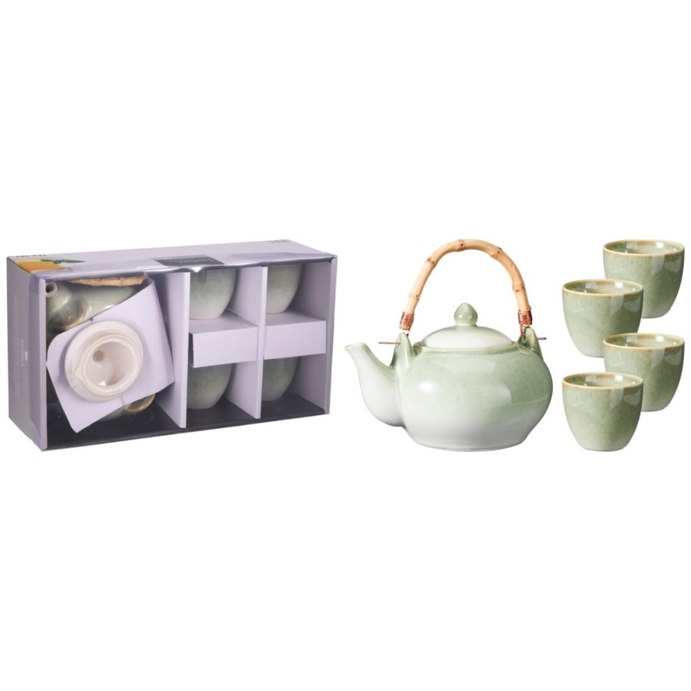 EXCELLENT HOUSEWARE Čajová souprava z kameniny, Matte Green Collection KO-Q56000290