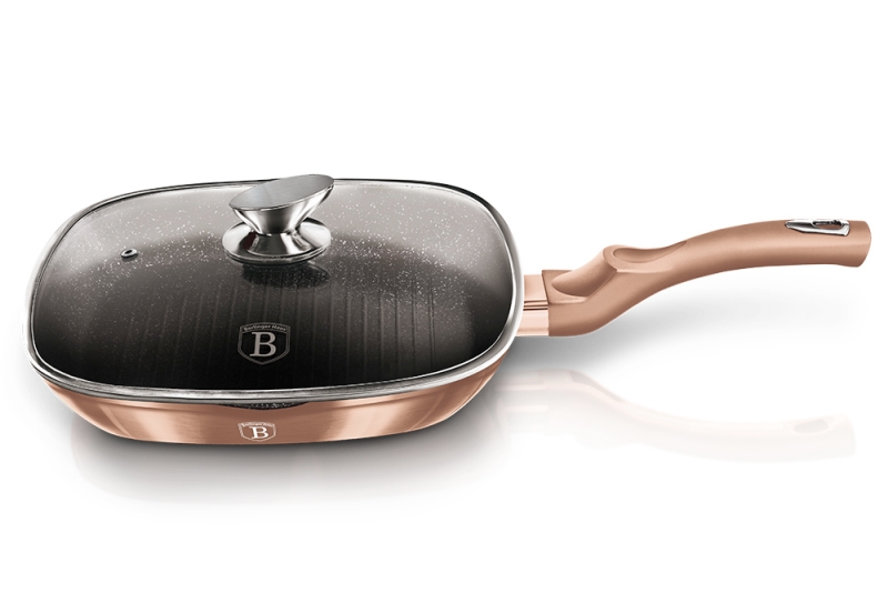 BERLINGERHAUS Panvica grilovacia s mramorovým povrchom a pokrievkou 28 cm Rosegold Metallic Line BH-1610