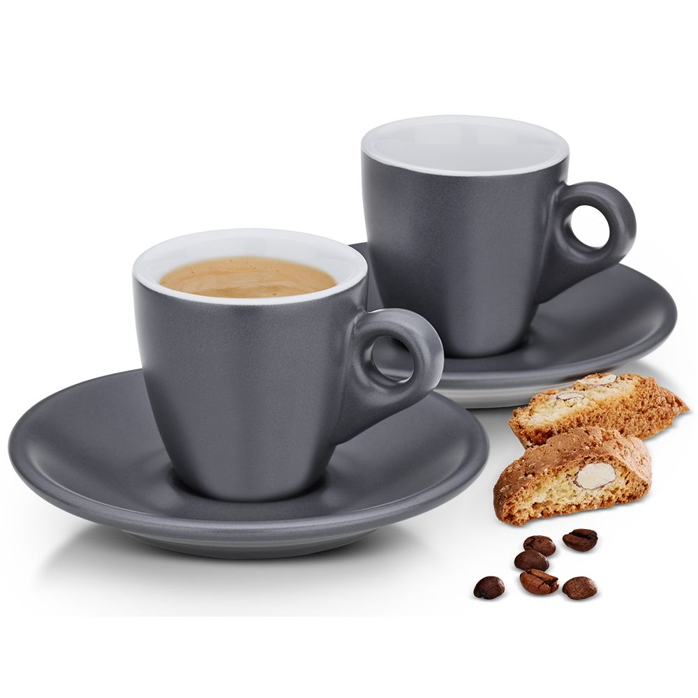 KELA Hrnček na espresso s tanierikom sada 4 ks MATTIA šedá KL-12751