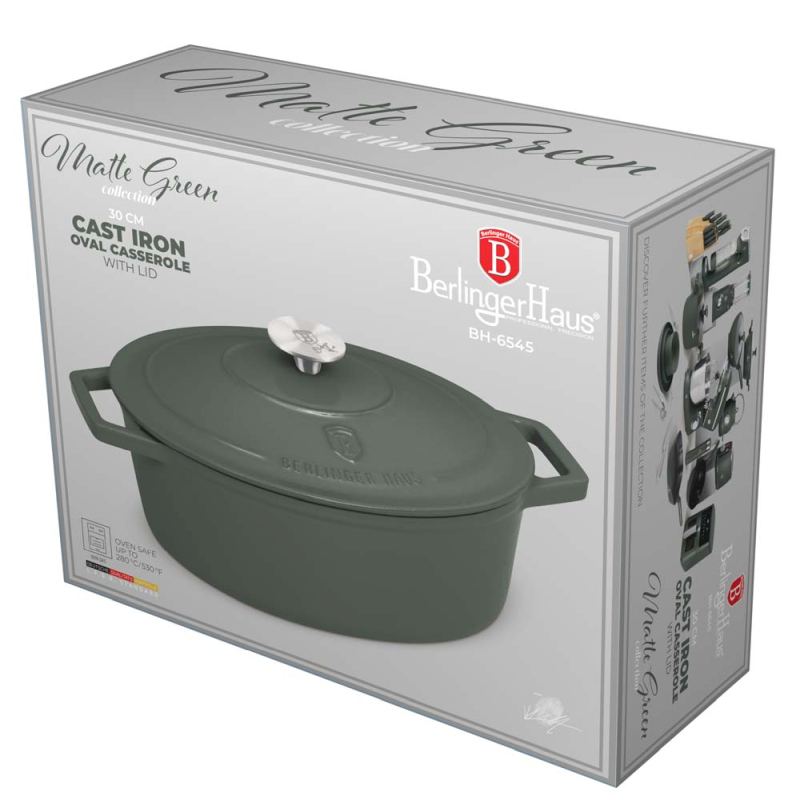 BERLINGERHAUS Pekáč litinový s poklicí 30 cm Matte Green Collection BH-6545