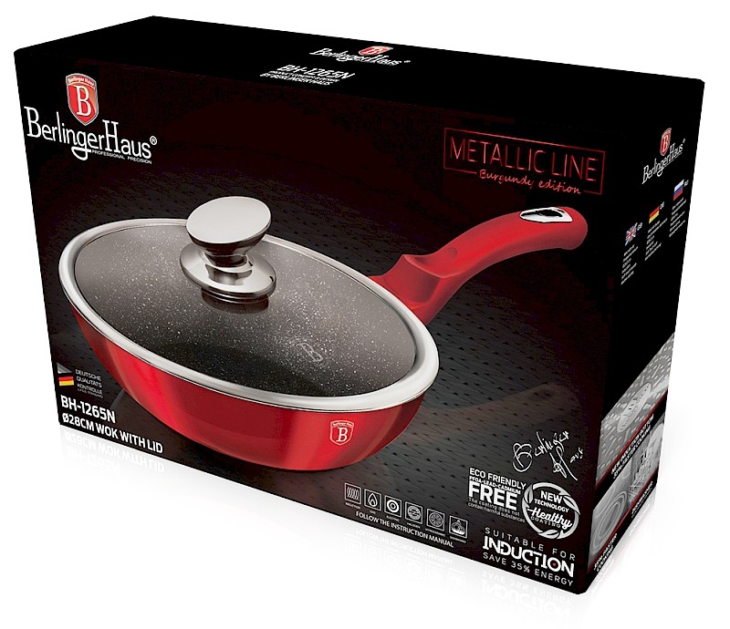BERLINGERHAUS Pánev WOK s poklicí s mramorovým povrchem 28 cm Burgundy Metallic Line BH-1265 - thumb (6)
