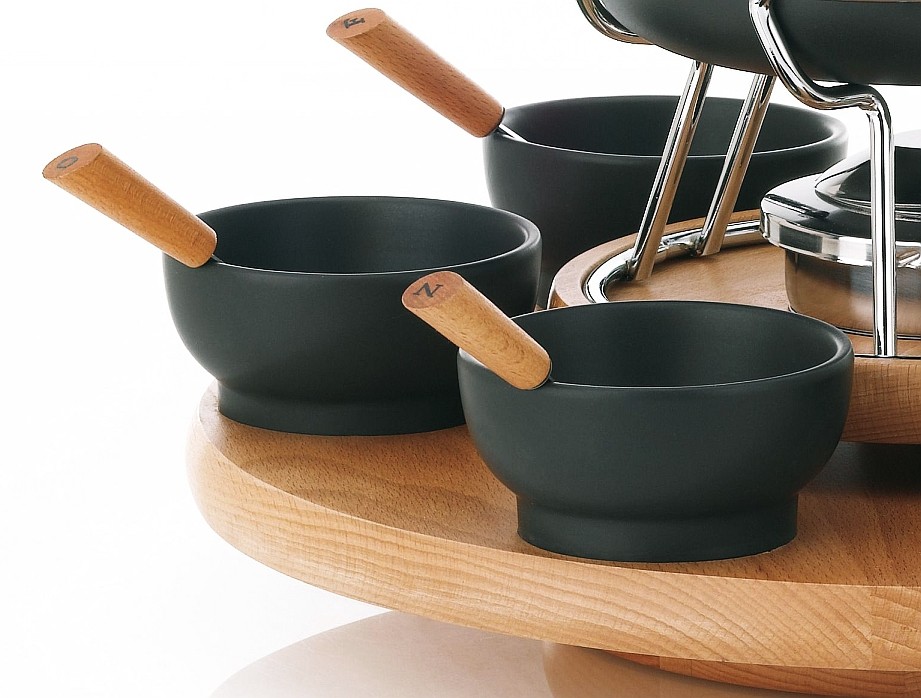 KELA Fondue súprava 23 ks NATURA smalt / keramika / drevo KL-61201