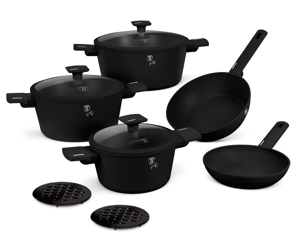 BERLINGERHAUS Sada nádobí s titanovým povrchem 10 ks Matte Black Collection BH-8197