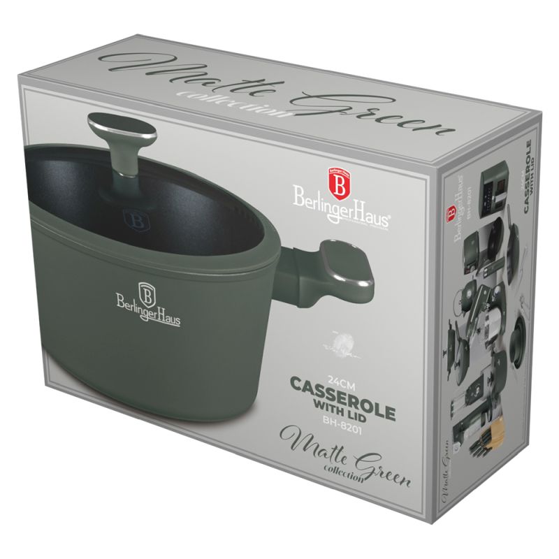 BERLINGERHAUS Kastrol s titanovým povrchem a poklicí 24 cm Matte Green Collection BH-8201