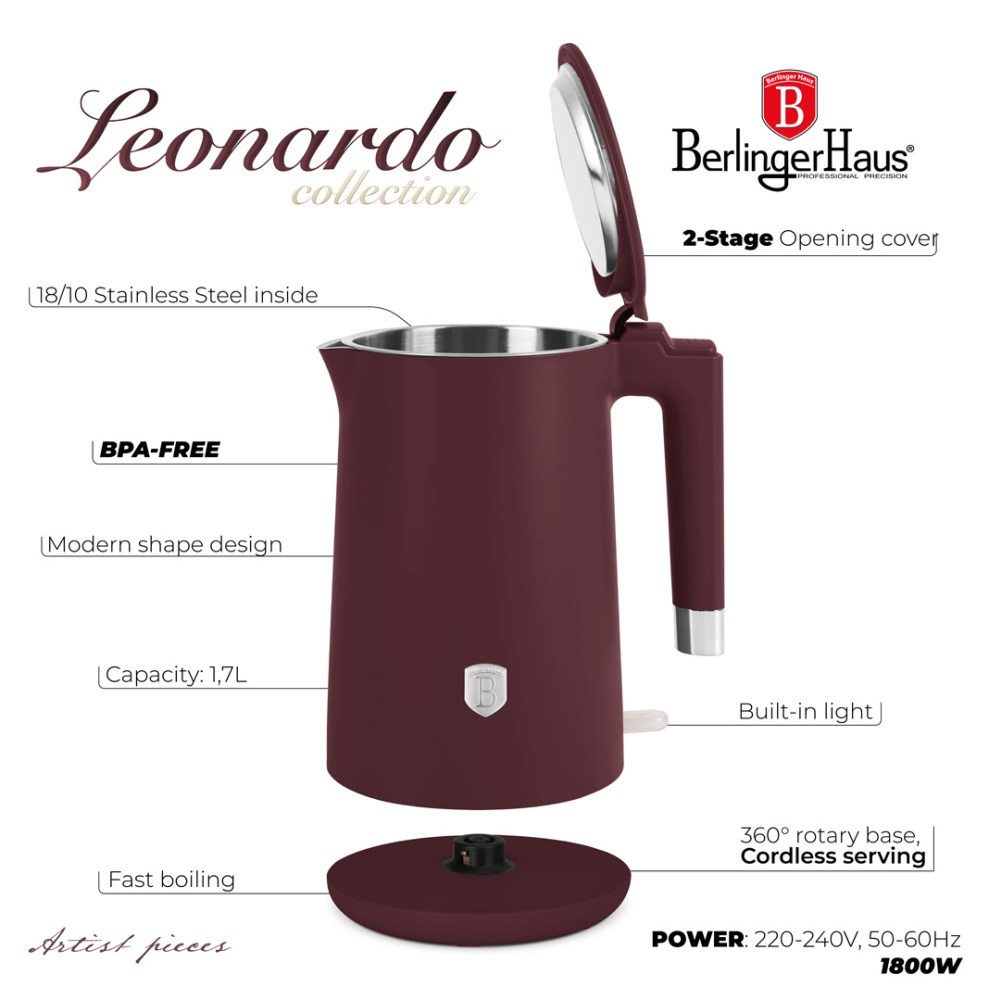 BERLINGERHAUS Rychlovarná konvice s dvojitou stěnou 1,7 l Leonardo Collection LP-BH-272