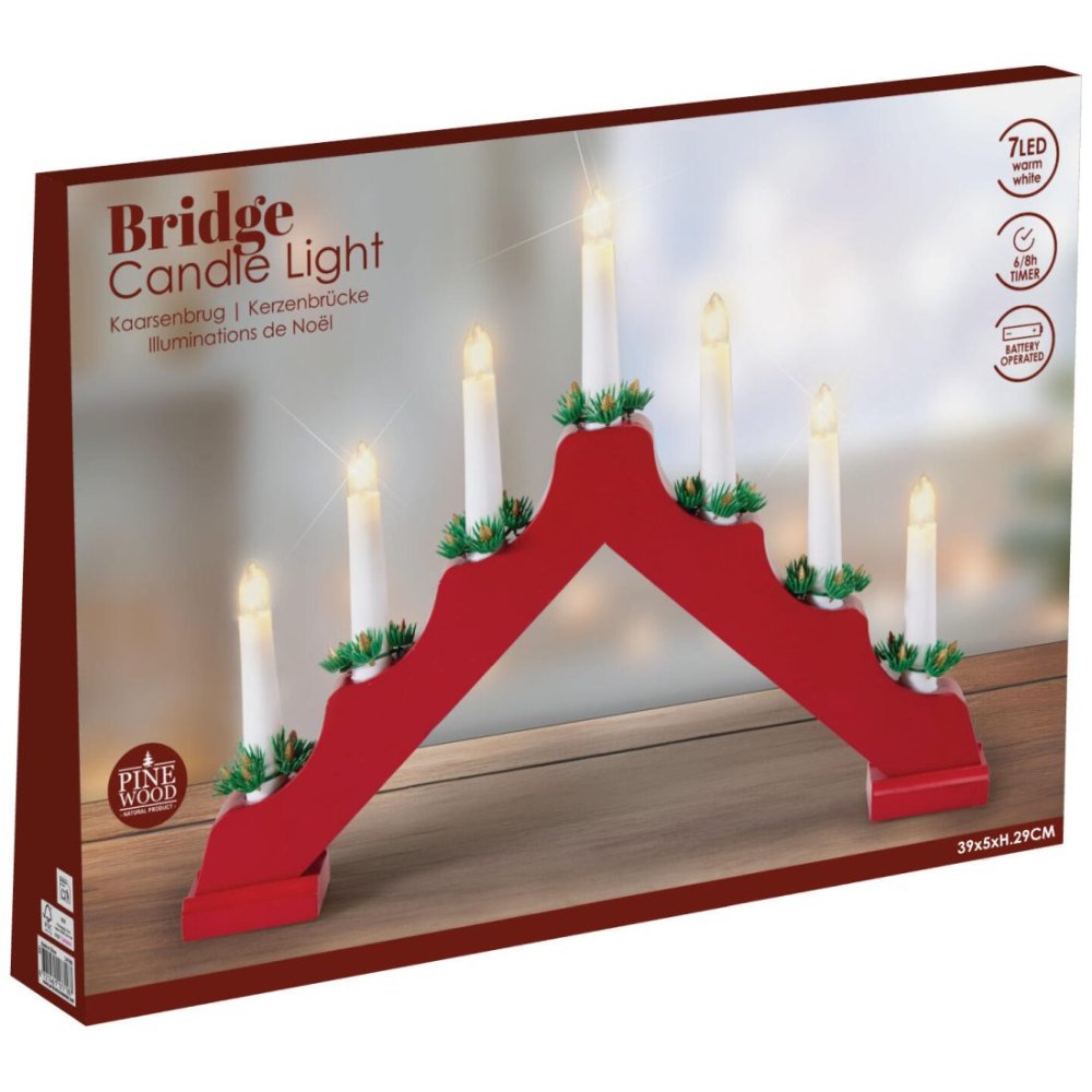 HOMESTYLING Svícen dřevěný 7 LED 390 × 50 × 290 mm červená KO-AX5390130