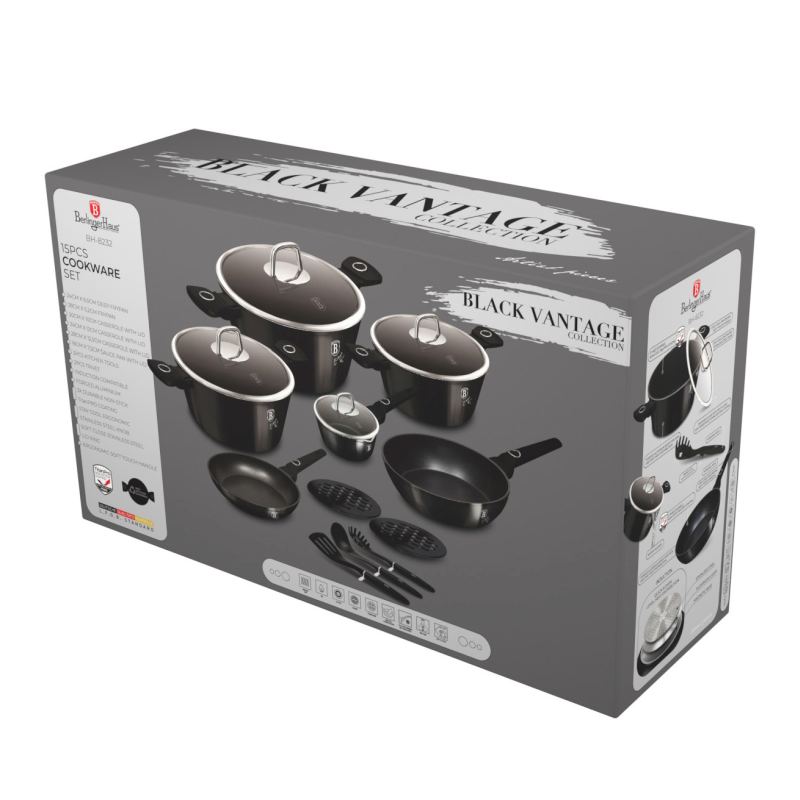 BERLINGERHAUS Sada nádobí s titanovým povrchem 15 ks Black Vantage Collection BH-8232