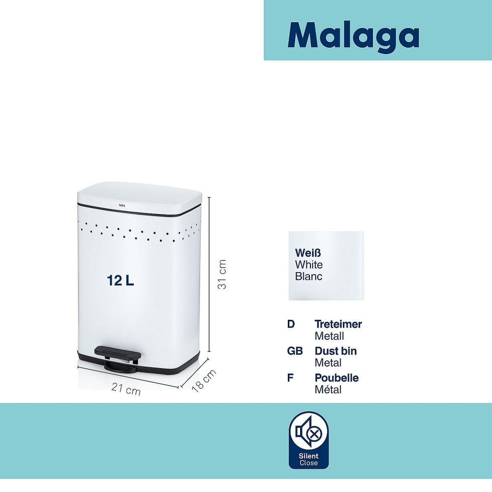 KELA Kosmetický koš Malaga kov 21 x 18,5 x 31cm 5l bílá KL-23970