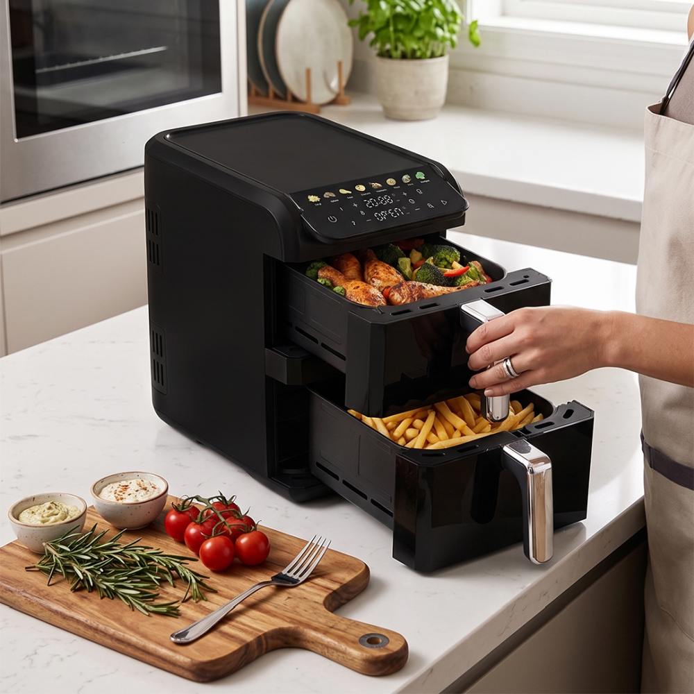 BERLINGERHAUS Horkovzdušná fritéza digitální dvojitá 4+6 l Matte Black Collection BH-9926