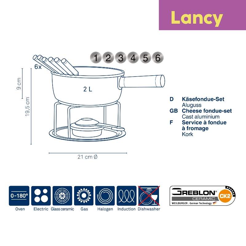 KELA Sýrové fondue LANCY keramika, šedá, 1L O22cm x v19,5cm KL-16564