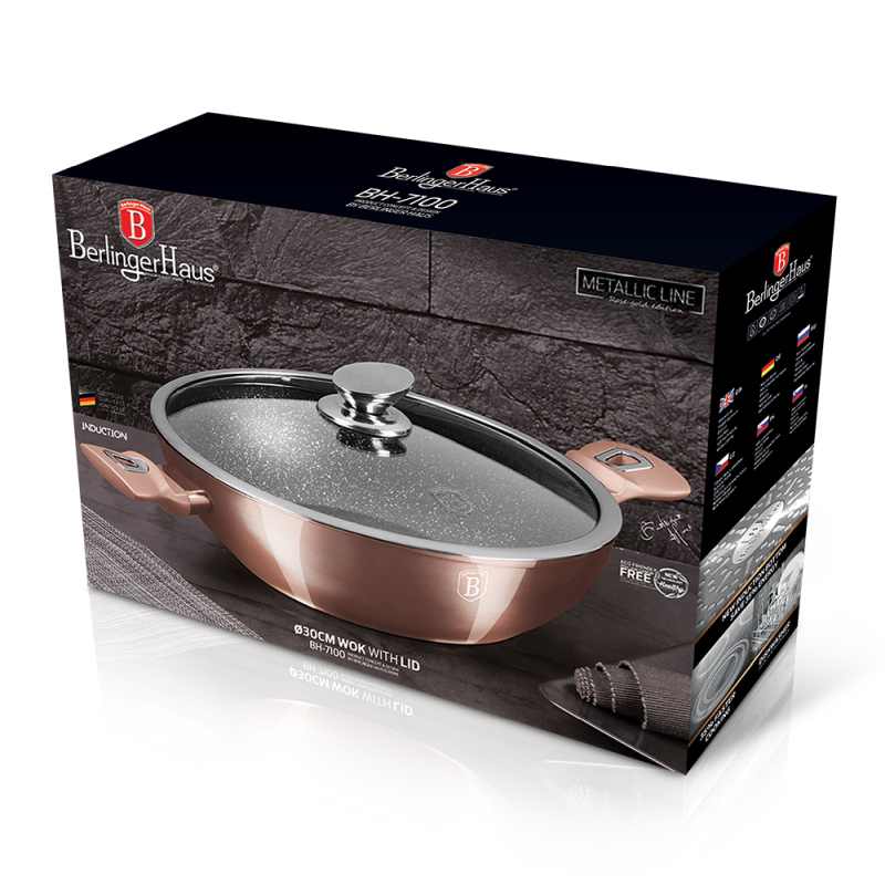 BERLINGERHAUS Pánev WOK s mramorovým povrchem 30 cm Rosegold Metallic Line BH-7100 - thumb (2)