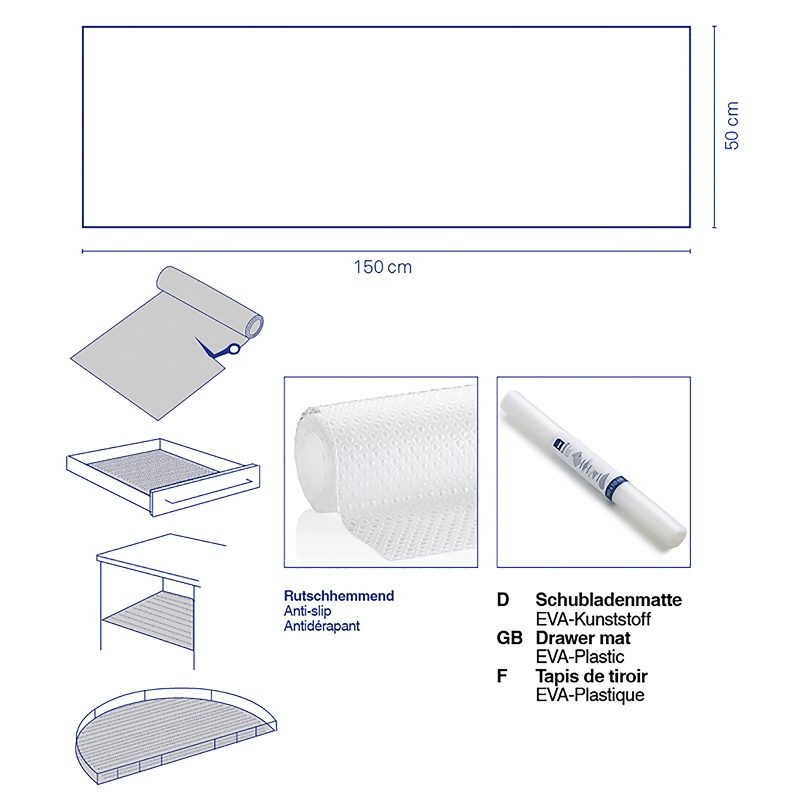 KELA Podložka do zásuvky Soletta plast tmavě šedá 150,0x50,0cm KL-11388