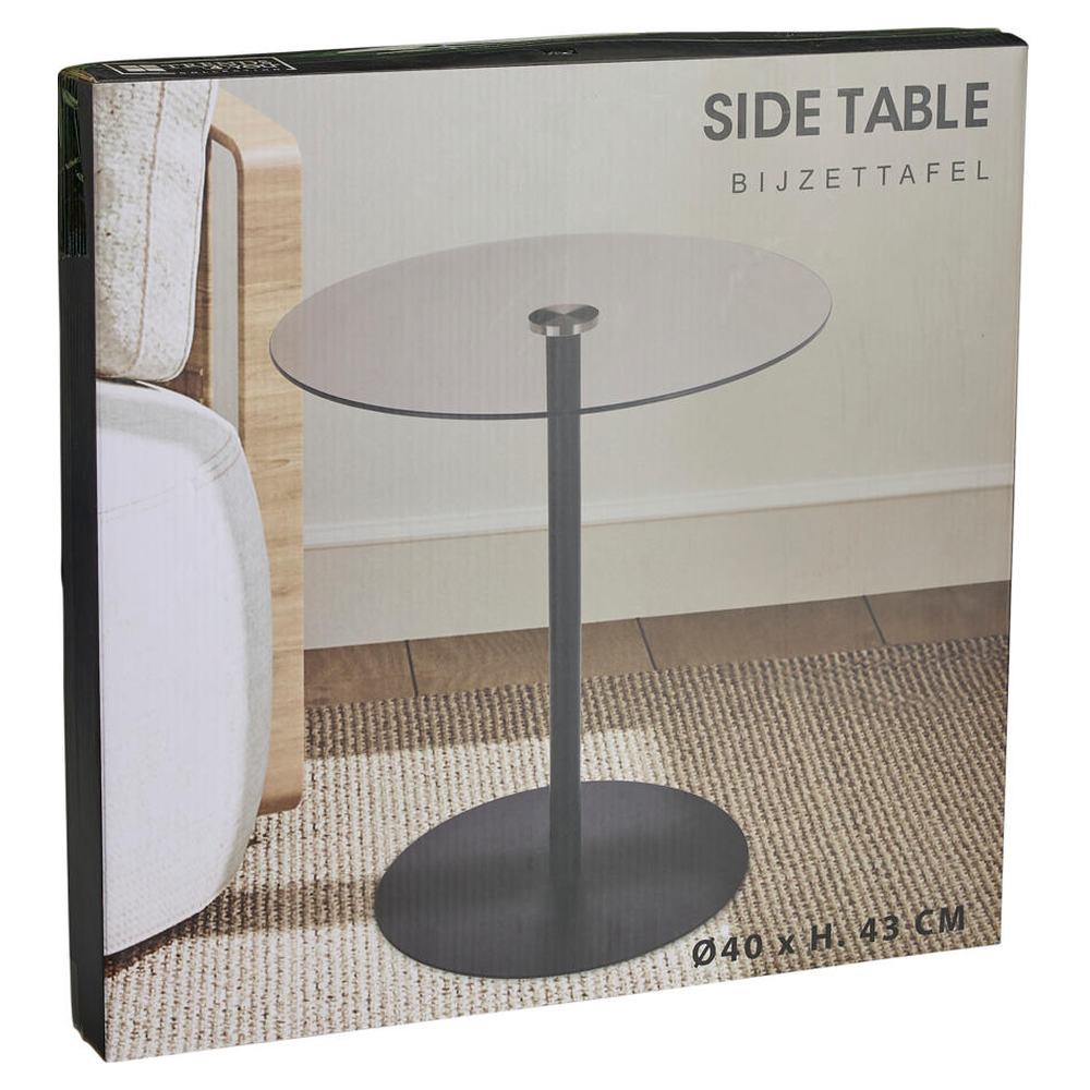 HOMESTYLING Stolek odkládací kov/sklo 40 cm černá KO-HZ1261190