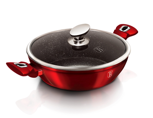 BERLINGERHAUS Pekáč kulatý s mramorovým povrchem a poklicí 28 cm Burgundy Metallic Line BH-1263