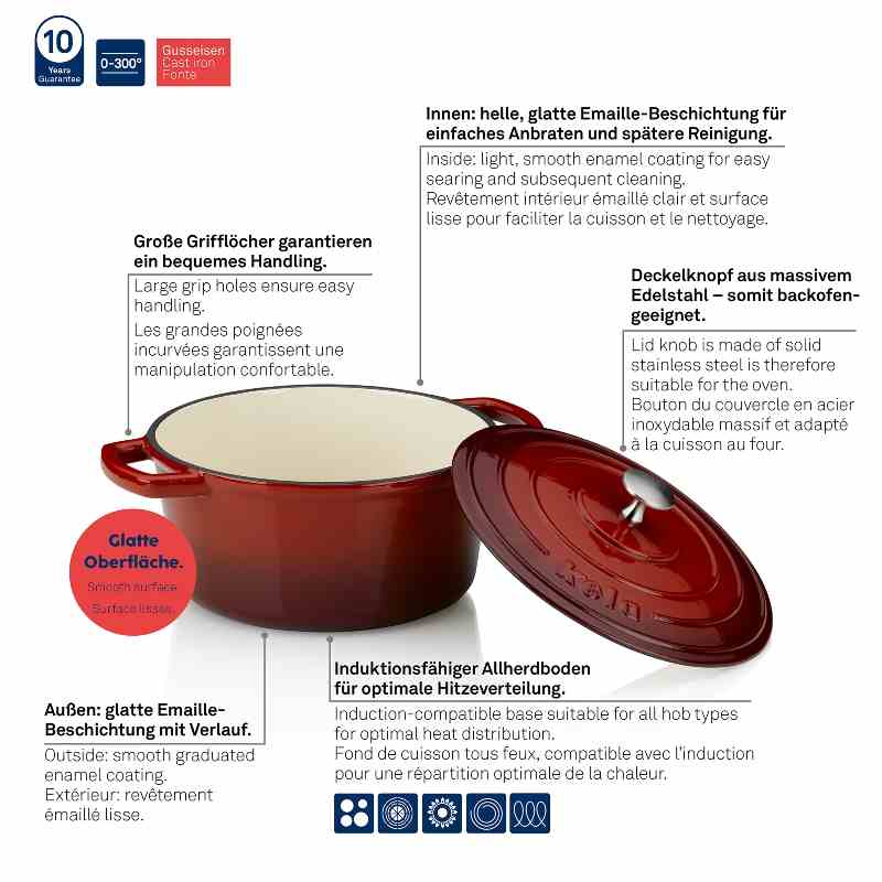 KELA Pekáč litinový s poklicí CALIDO 24 cm červená KL-11941
