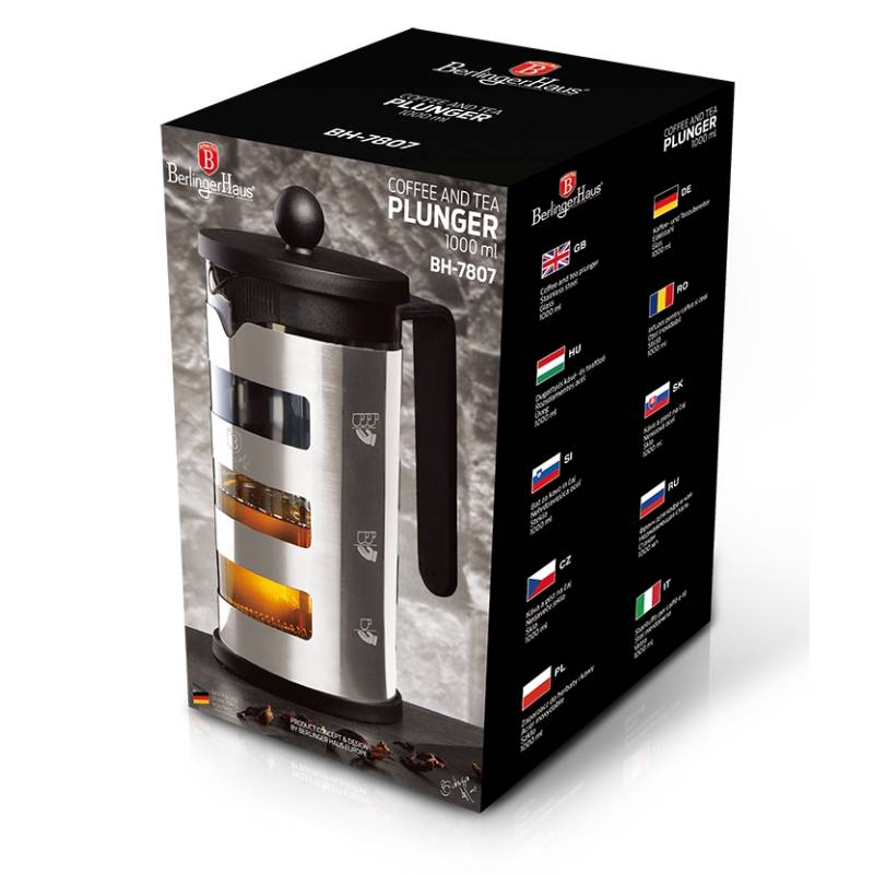 BERLINGERHAUS Kanvica na čaj a kávu french press 1 l Black Silver Collection BH-7807
