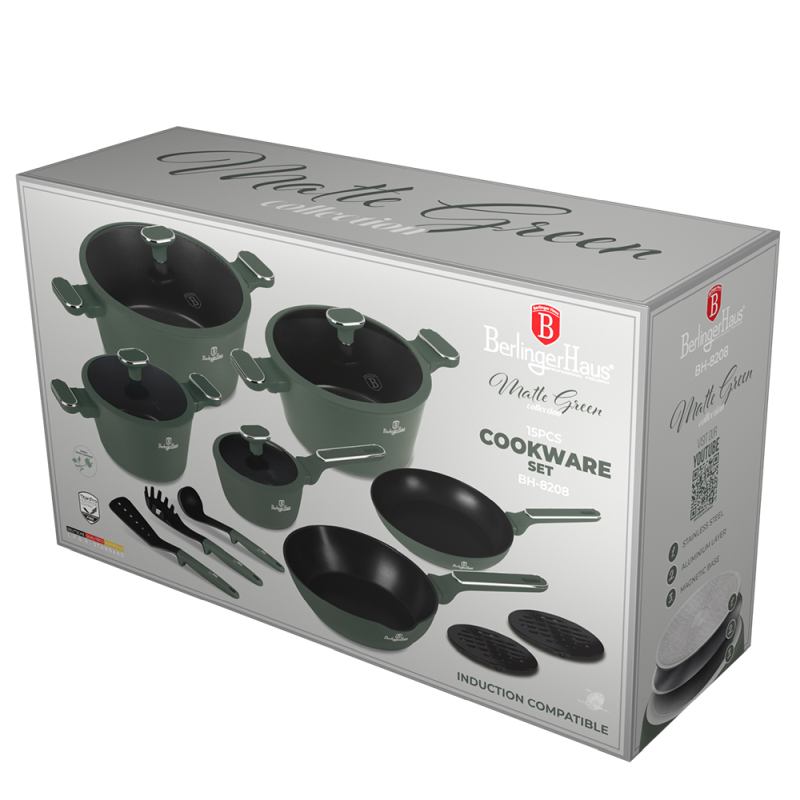 BERLINGERHAUS Sada nádobí s titanovým povrchem 15 ks Matte Green Collection BH-8208 - thumb (4)