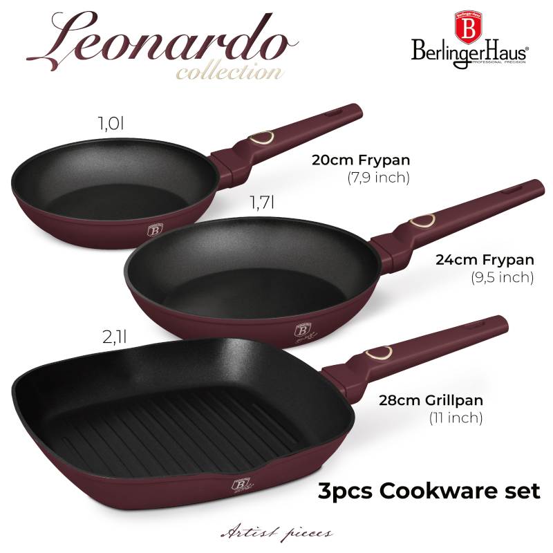 BERLINGERHAUS Sada pánví s titanovým povrchem 3 ks Leonardo Collection BH-8049
