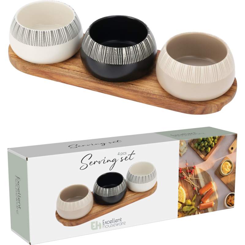 EXCELLENT HOUSEWARE Sada misek na pochutiny servírovací s prkénkem 3 ks KO-210001240