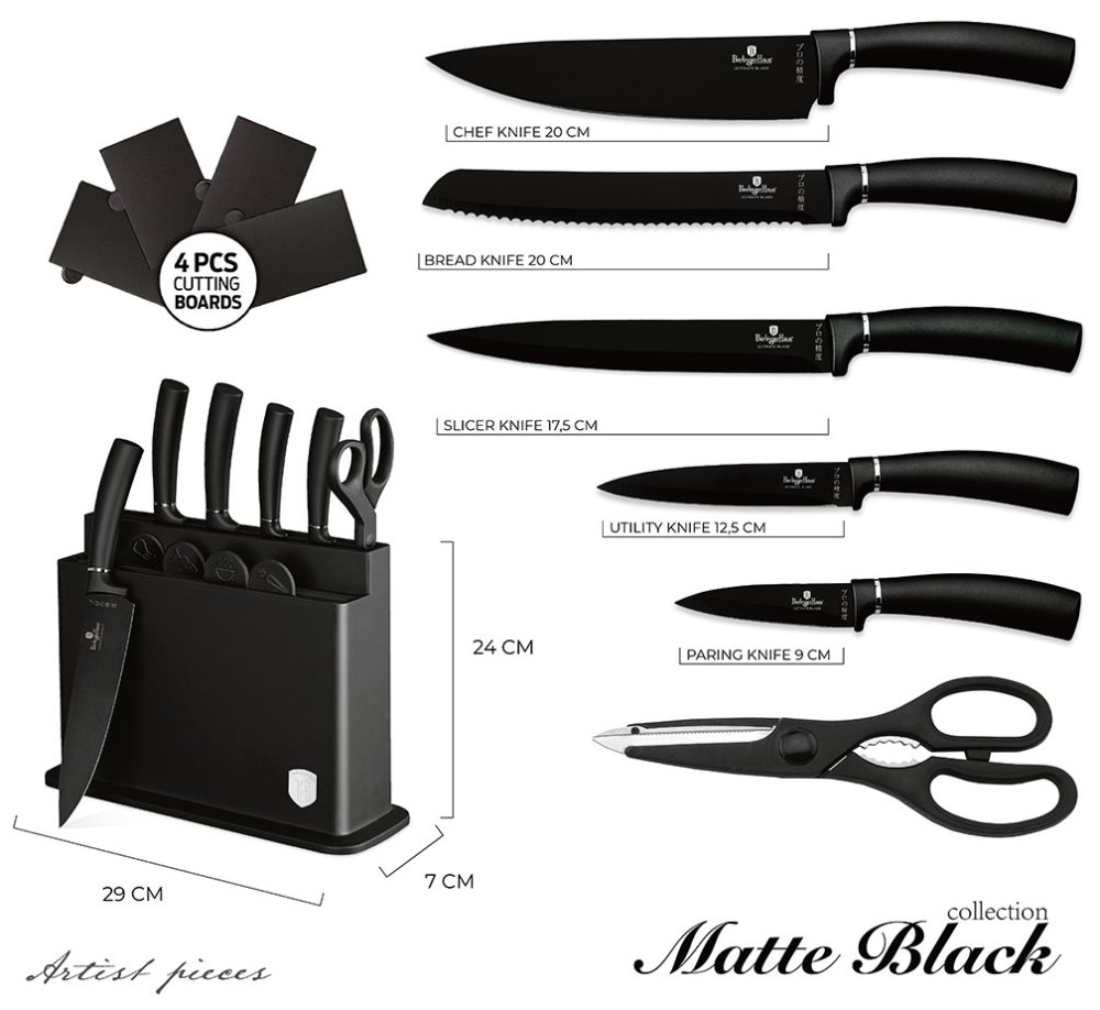 BERLINGERHAUS Sada nožů s nepřilnavým povrchem 11 ks ve stojanu Black silver Collection BH-2492