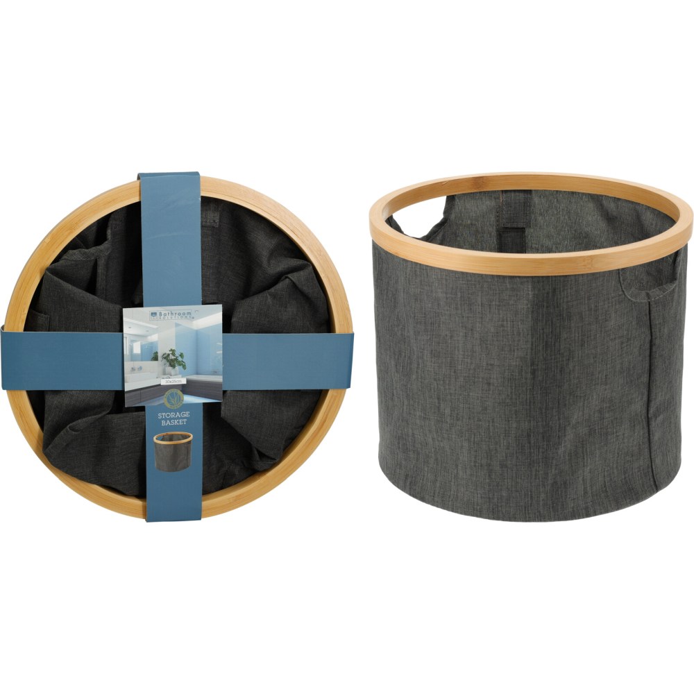BATHROOM SOLUTIONS Koš úložný na prádlo s bambusovým okrajem kulatý 30 x 25 cm KO-170495150