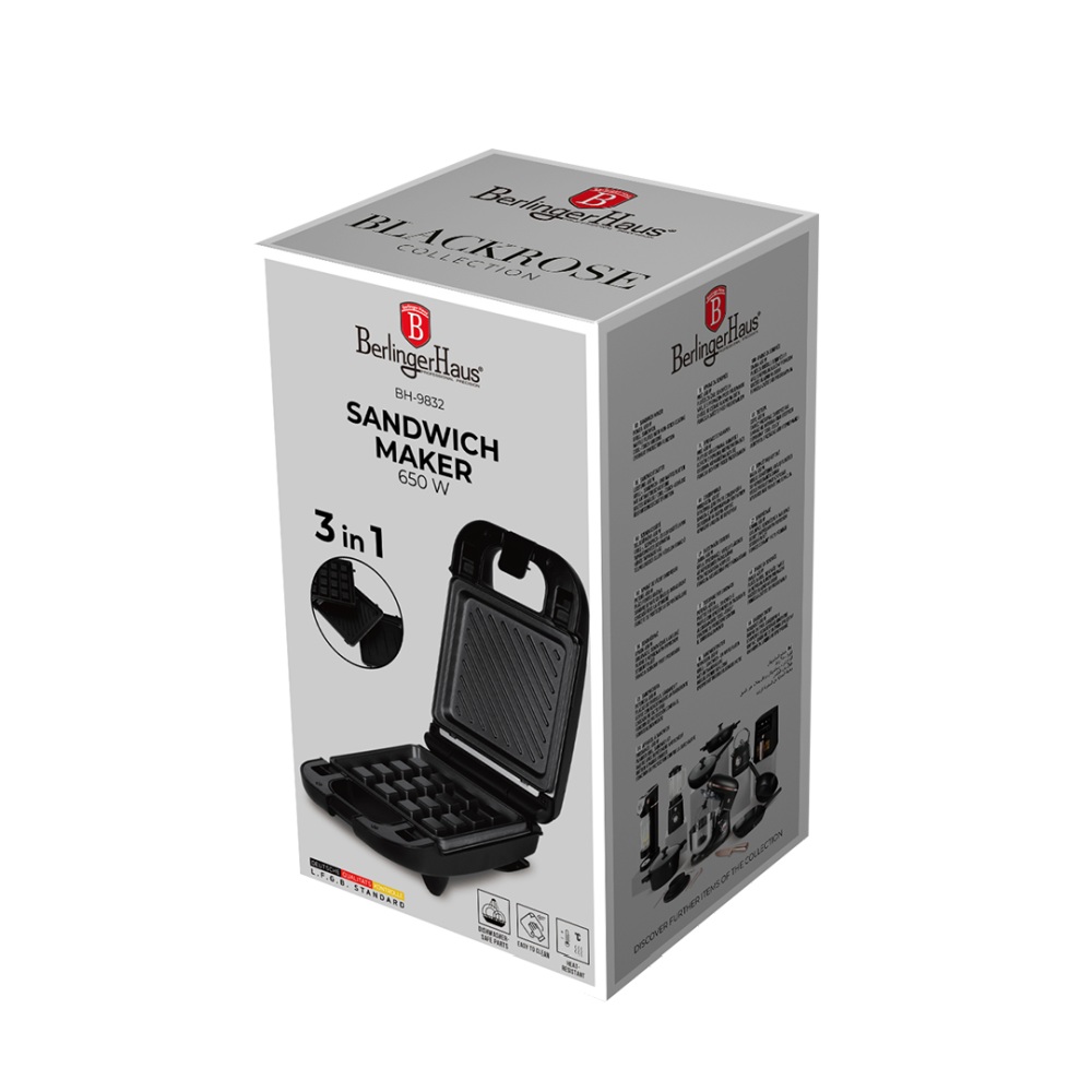 BERLINGERHAUS Sendvičovač 3 v 1 s odnímatelnými deskami Black Rose Collection BH-9832