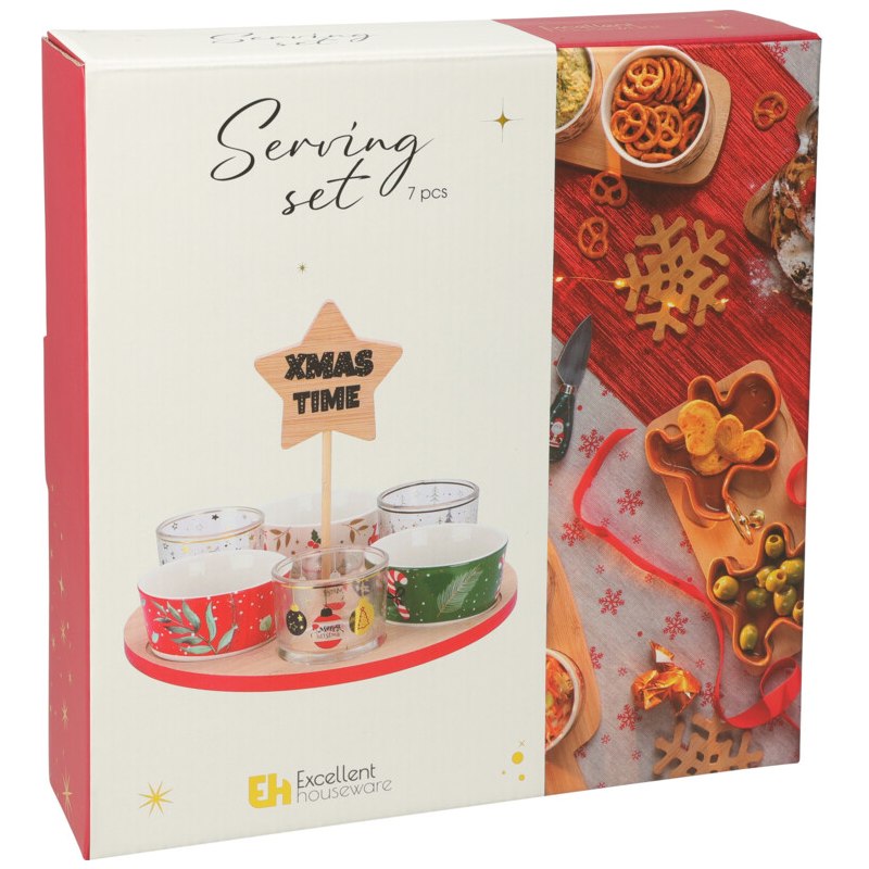 EXCELLENT HOUSEWARE Servírovací sada vánoční 6 ks porcelán, sklo bambus KO-278001640