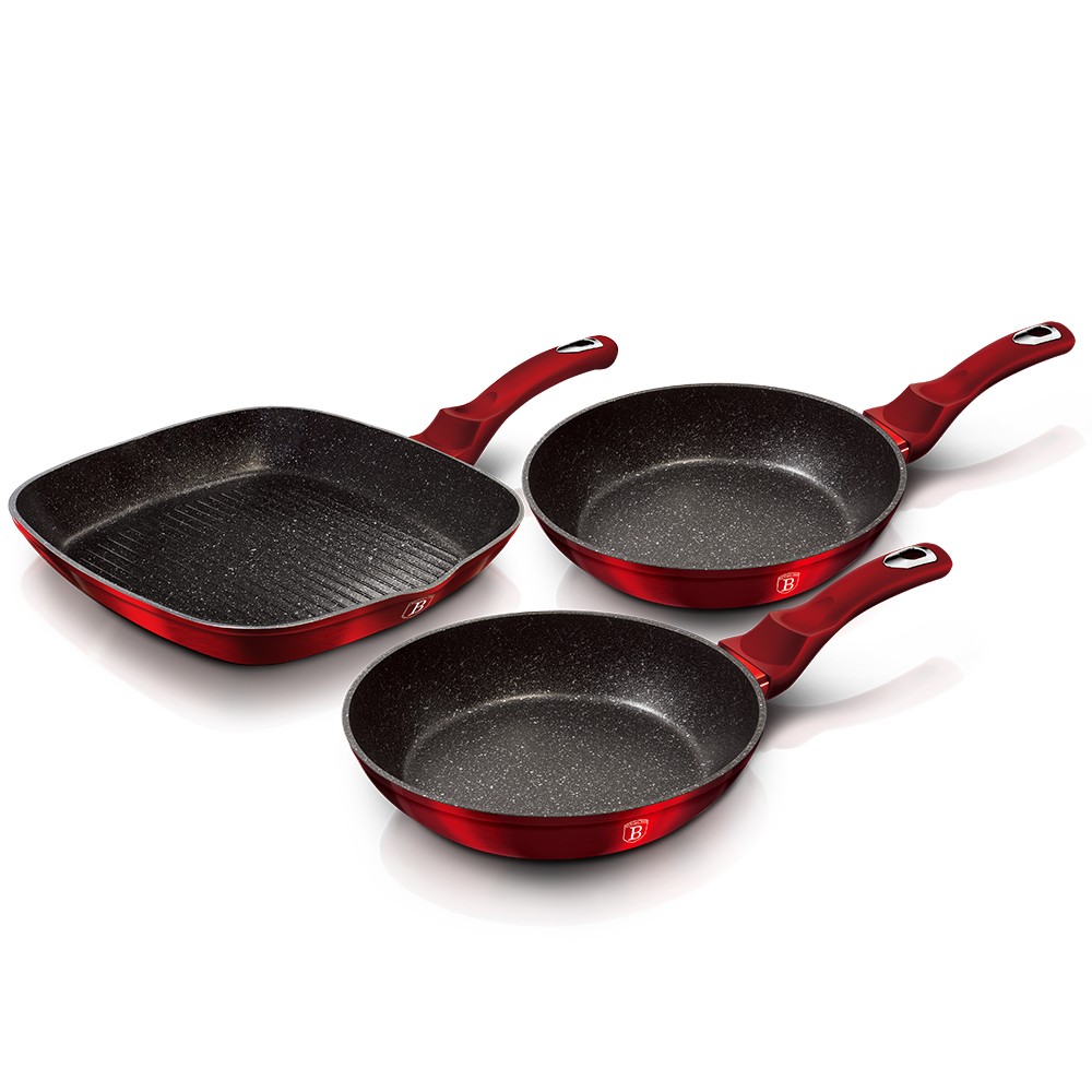 BERLINGERHAUS Sada pánví s mramorovým povrchem 3 ks Burgundy Metallic Line gril BH-1289 - thumb (5)