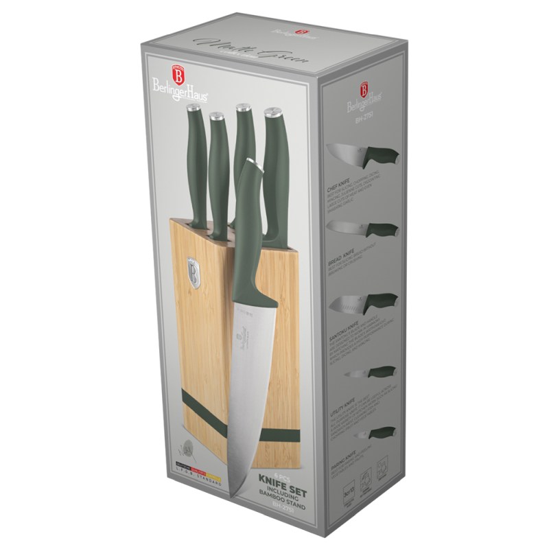 BERLINGERHAUS Sada nožů se stojanem BAMBOO 6 ks Matte Green Collection BH-2751
