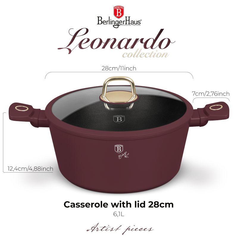BERLINGERHAUS Kastrol s titanovým povrchem a poklicí 28 cm Leonardo Collection BH-8042