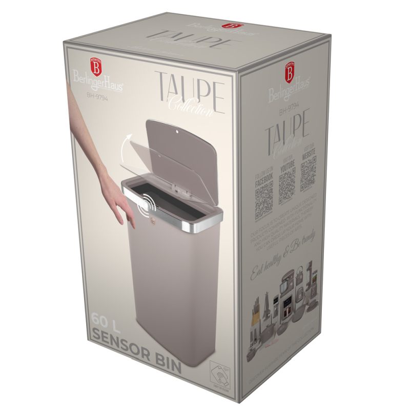 BERLINGERHAUS Koš odpadkový se senzorovým otvíráním 60 l Taupe Collection BH-9794