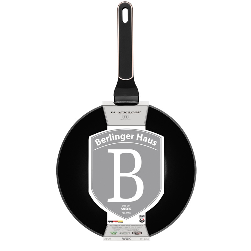 BERLINGERHAUS Pánev WOK s titanovým povrchem a poklicí 28 cm 28 cm Black Rose Collection BH-8353