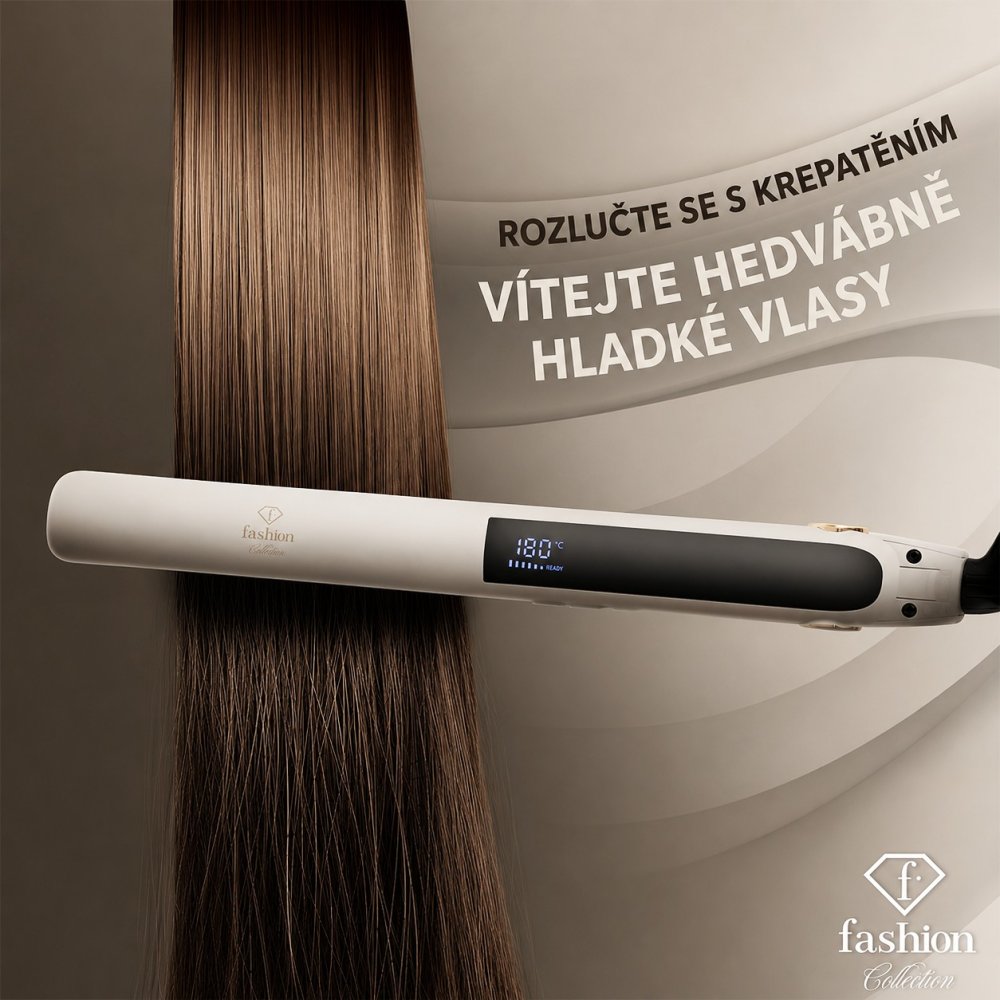 FASHION by BERLINGERHAUS Keramická žehlička na vlasy s regulací teploty a displejem Cream Gold Collection FTV-0147