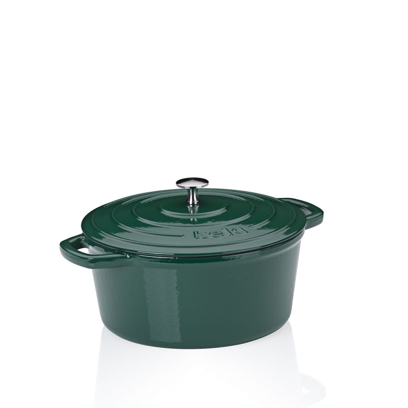 KELA Pekáč litinový s poklicí Calido kulatý smaragdově zelená 26x12 cm 4,6l KL-12901