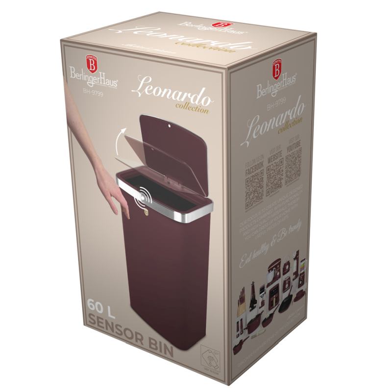 BERLINGERHAUS Koš odpadkový se senzorovým otvíráním 60 l Leonardo Collection BH-9799