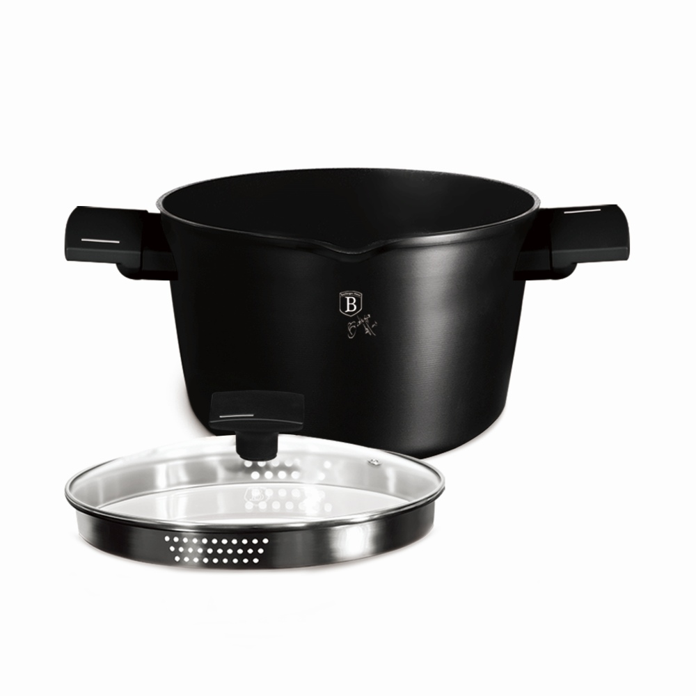 BERLINGERHAUS Kastrol s poklicí a titanovým povrchem a poklicí 24 cm Matte Black Collection LP-BH-255