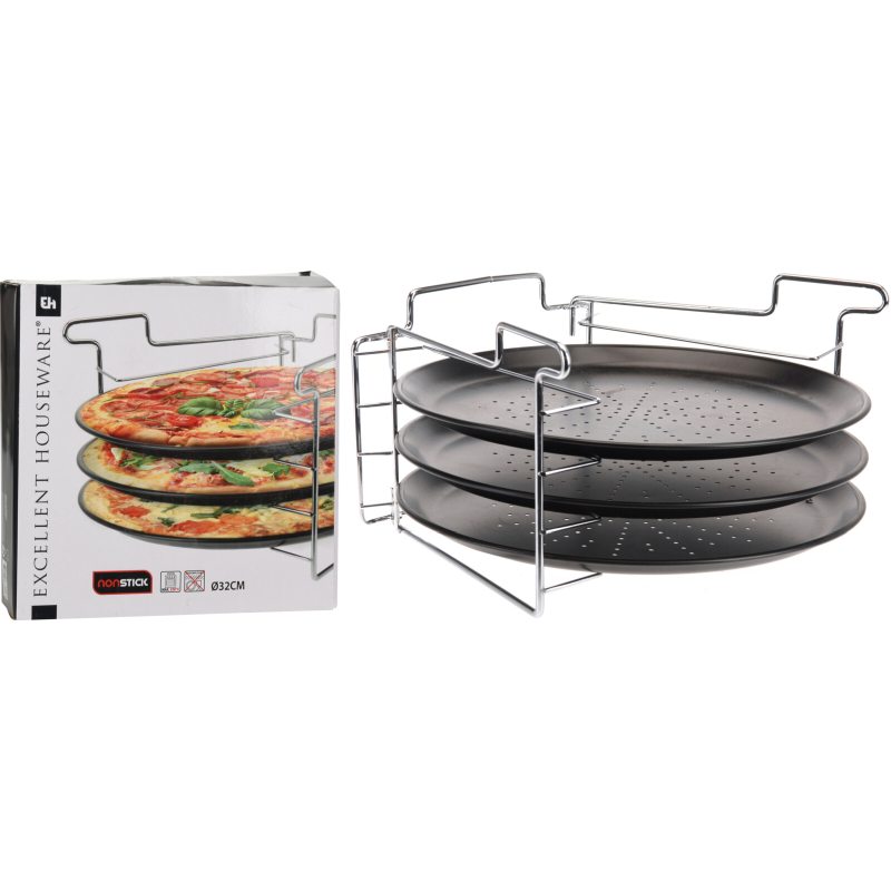 EXCELLENT HOUSEWARE Stojan na pečení pizzy sada 3 ks plechů KO-CY4654930