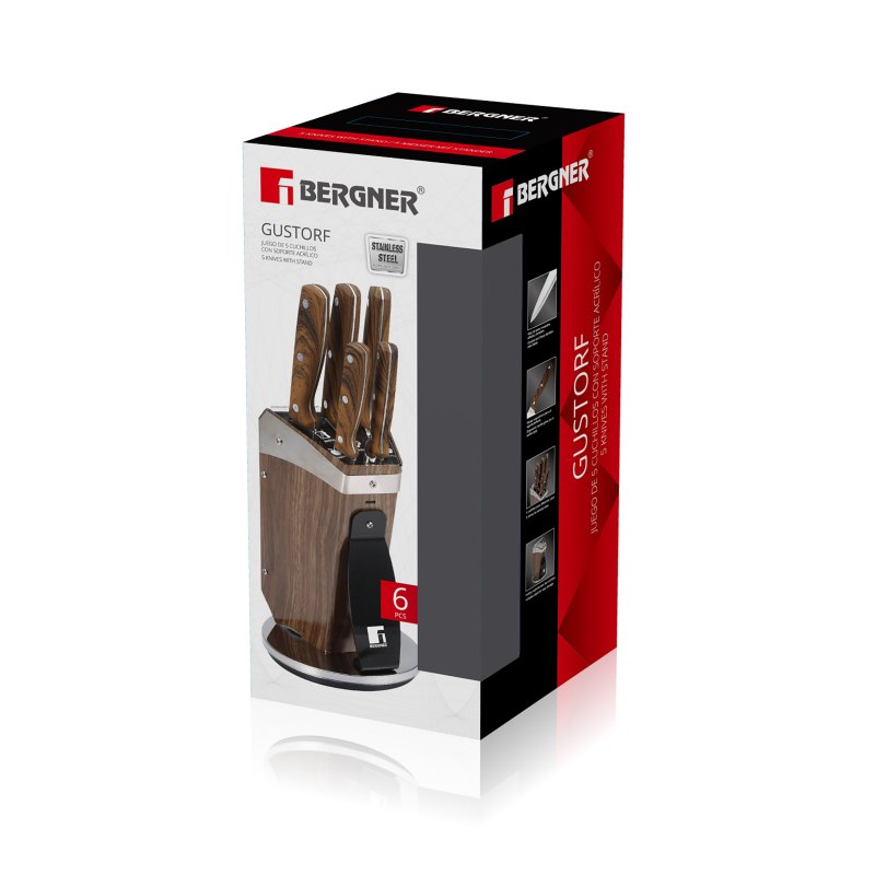 BERGNER Sada nožů ve stojanu 6 ks GUSTORF hnědá BG-9124 - thumb (2)